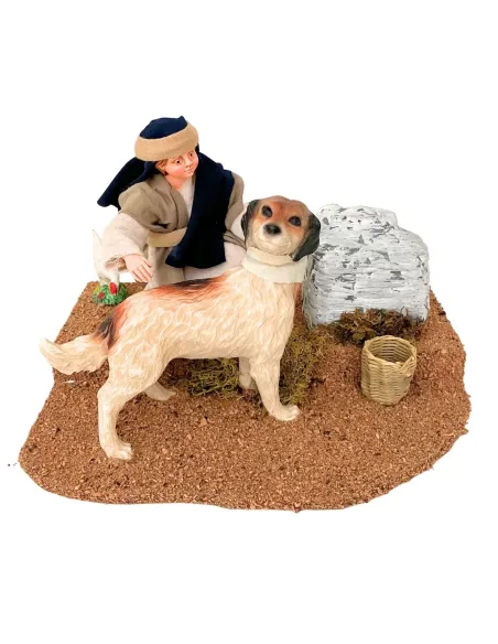 Bambino palestinese che accarezza il cane per statue da 25-30 cm