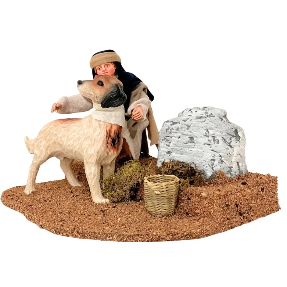 Animated Palestinian Child Petting a Dog for 25–30 cm Nativity Figures
