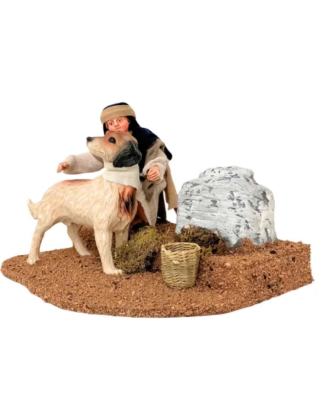 Bambino palestinese che accarezza il cane per statue da 25-30 cm