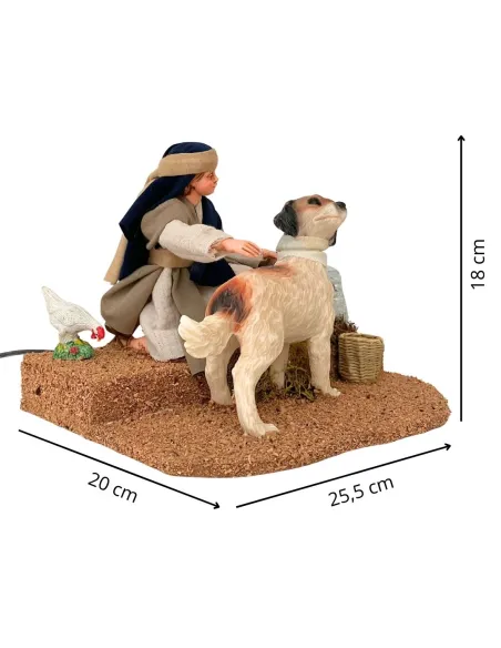 Bambino palestinese che accarezza il cane per statue da 25-30 cm