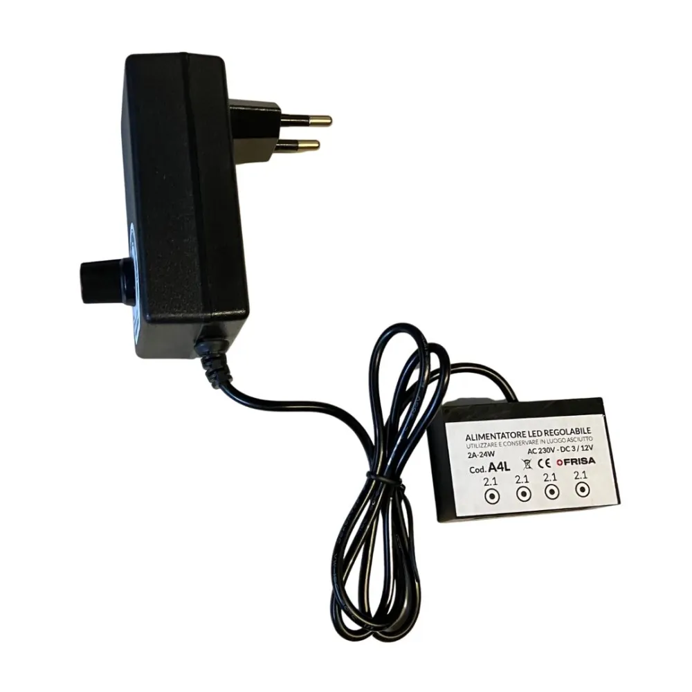 Adjustable 3–12 volt power supply with four 2.1 mm outputs