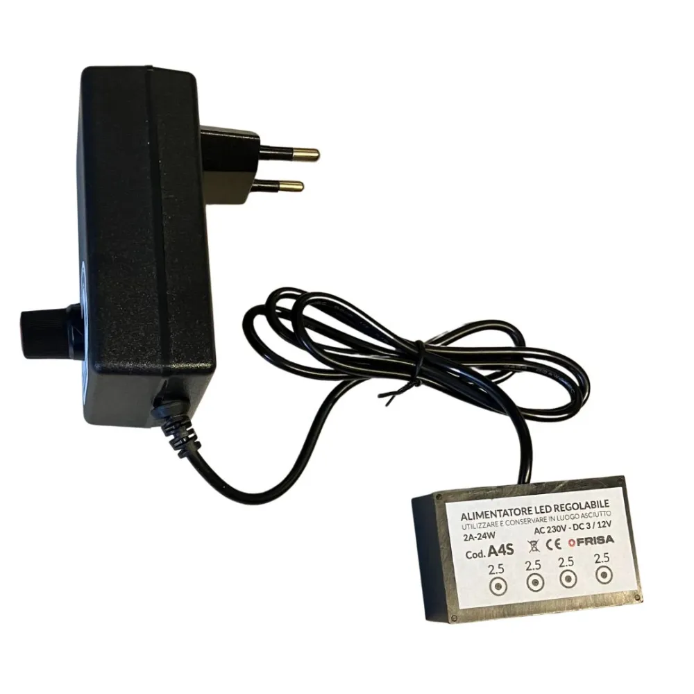 Adjustable 3–12 volt power supply with four 2.5 mm outputs