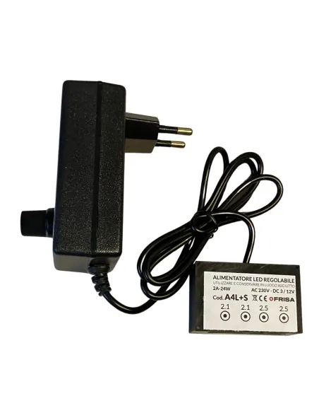 Adjustable 3–12 volt power supply with two 2.1 mm outputs and two 2.5 mm outputs