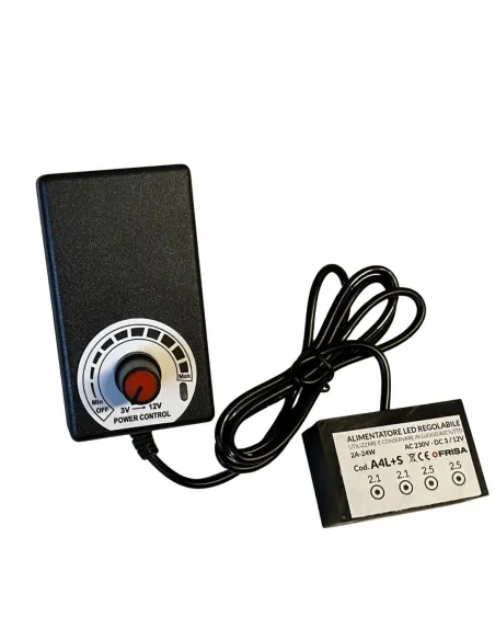 Adjustable 3–12 volt power supply with two 2.1 mm outputs and two 2.5 mm outputs