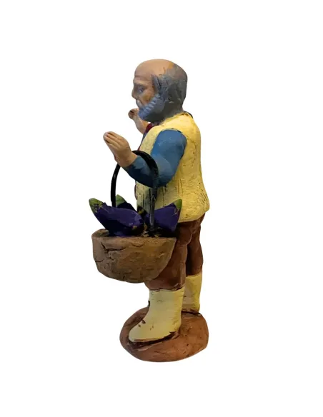 7 cm Terracotta Elderly Farmer with Basket of Eggplants