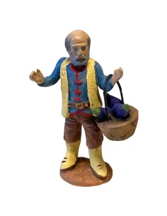 7 cm Terracotta Elderly Farmer with Basket of Eggplants
