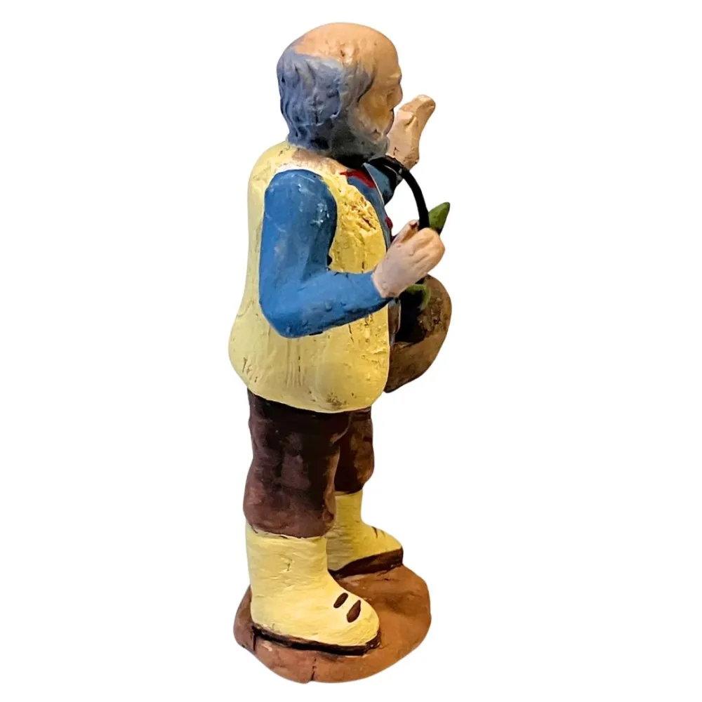7 cm Terracotta Elderly Farmer with Basket of Eggplants