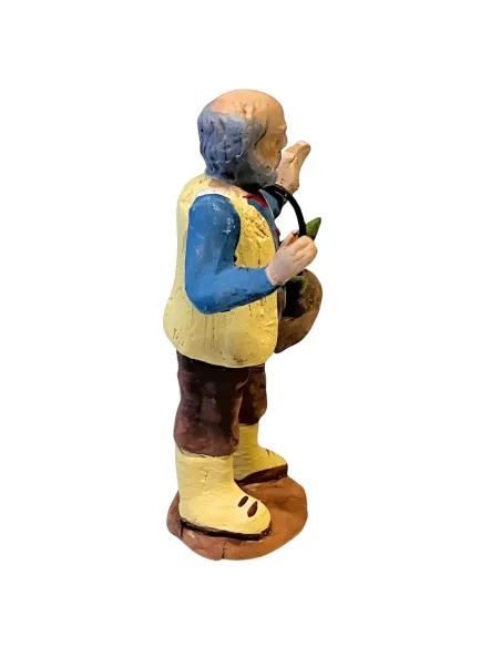7 cm Terracotta Elderly Farmer with Basket of Eggplants
