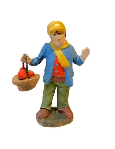 Ragazzo con cesto di pomodori in terracotta 7 cm