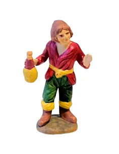 Ragazzo con fiasco di vino in terracotta 7 cm
