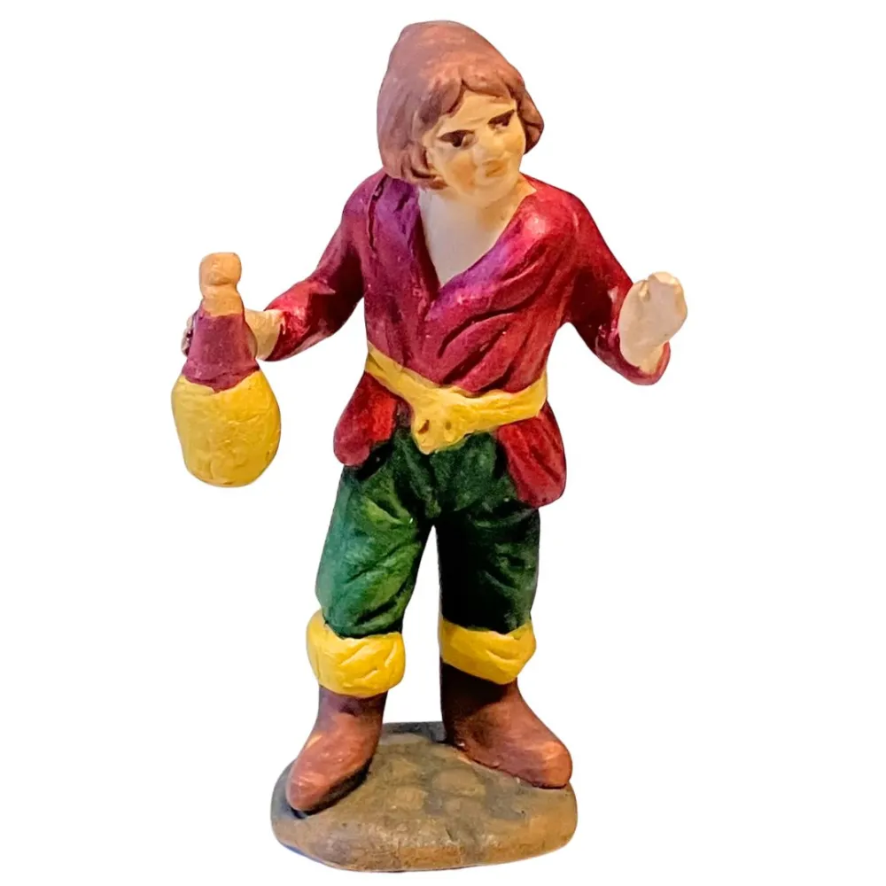 Ragazzo con fiasco di vino in terracotta 7 cm
