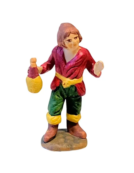Ragazzo con fiasco di vino in terracotta 7 cm