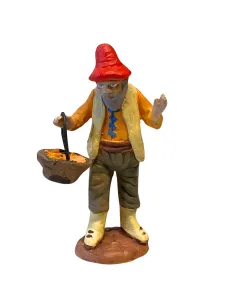 7 cm Terracotta Farmer with Basket of Carrots