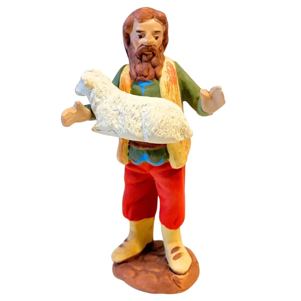 10 cm Terracotta Shepherd with Lamb