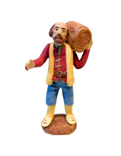 10 cm Terracotta Man Carrying a Barrel