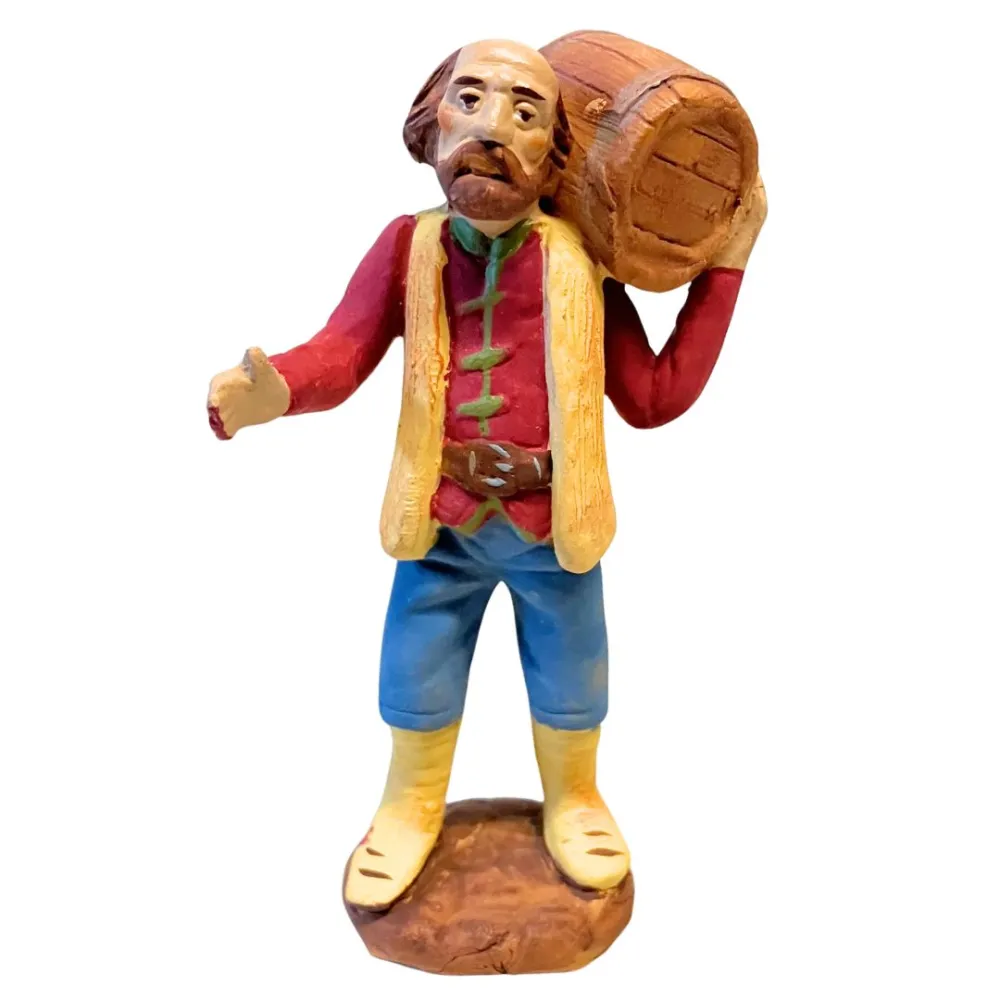 10 cm Terracotta Man Carrying a Barrel
