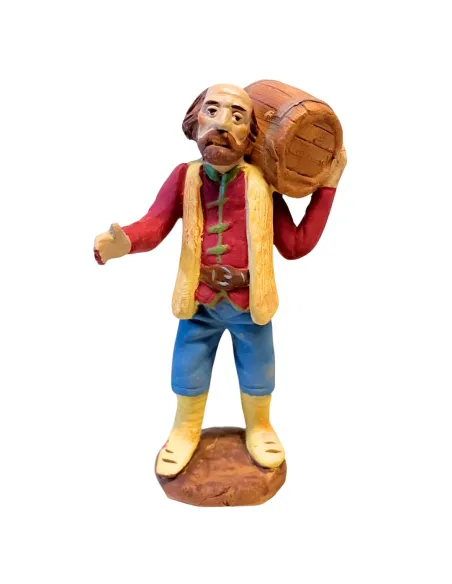 10 cm Terracotta Man Carrying a Barrel