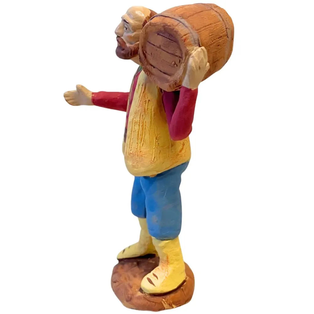 10 cm Terracotta Man Carrying a Barrel