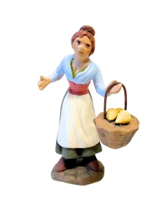 10 cm Terracotta Peasant Woman with Basket of Lemons