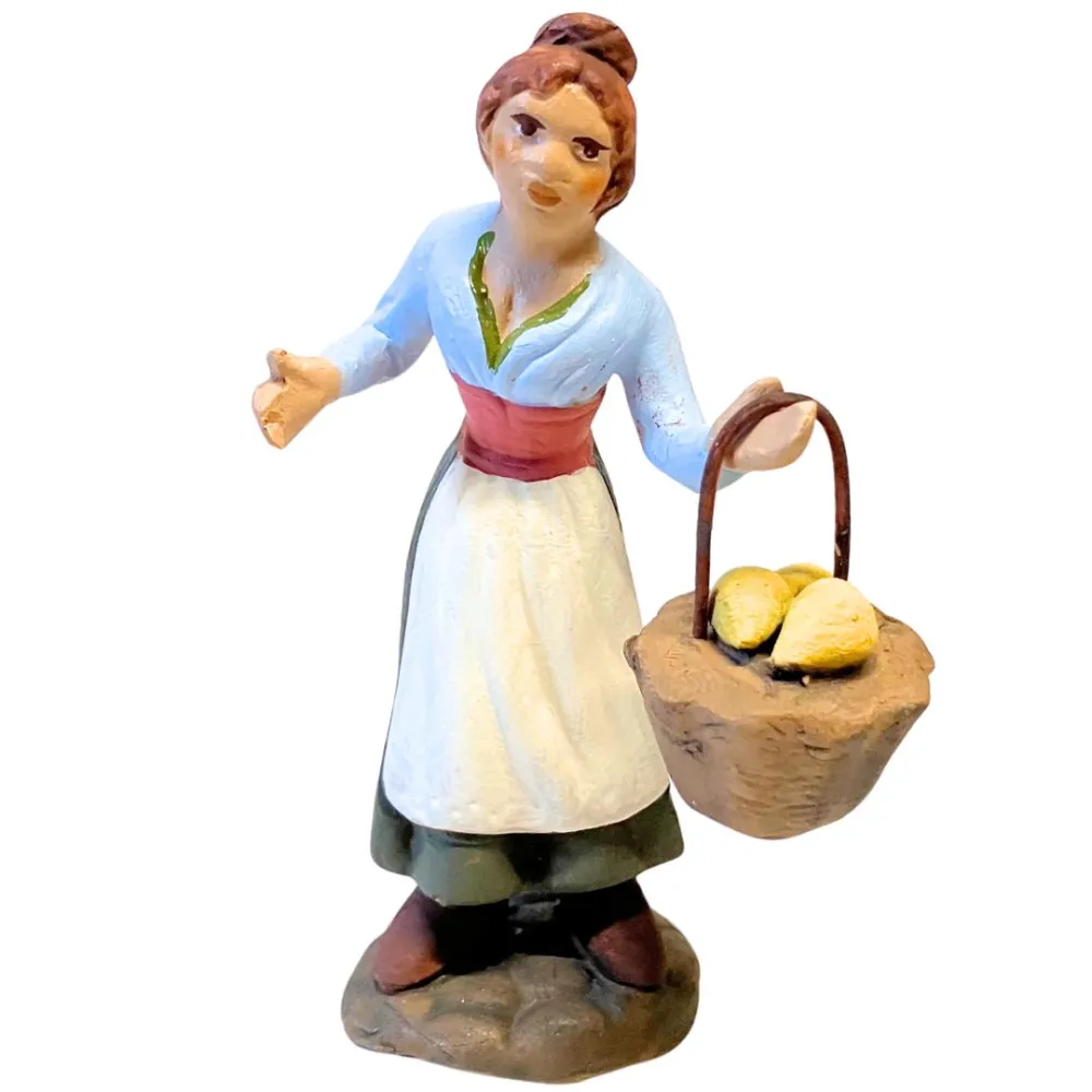 10 cm Terracotta Peasant Woman with Basket of Lemons