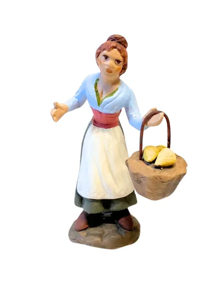 10 cm Terracotta Peasant Woman with Basket of Lemons