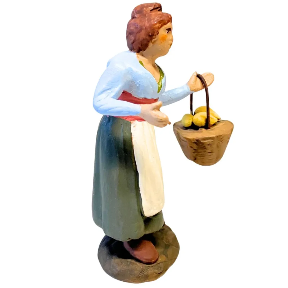 10 cm Terracotta Peasant Woman with Basket of Lemons