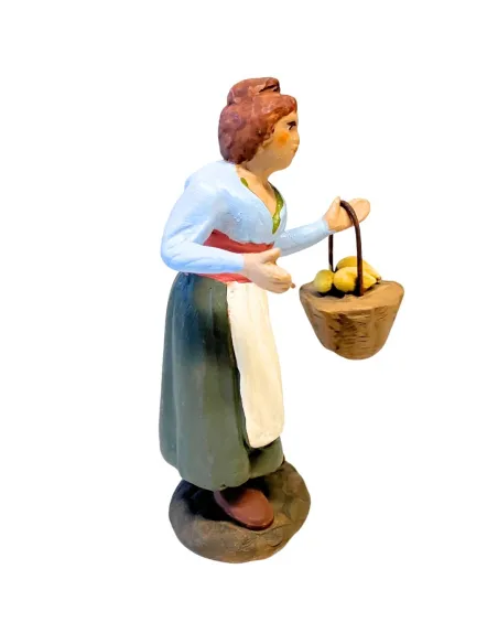 10 cm Terracotta Peasant Woman with Basket of Lemons