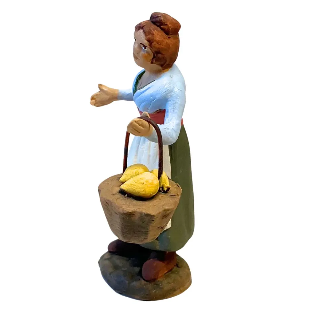 10 cm Terracotta Peasant Woman with Basket of Lemons