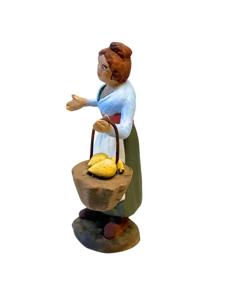 10 cm Terracotta Peasant Woman with Basket of Lemons