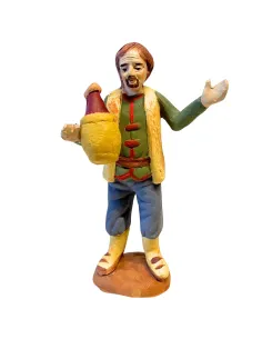 Uomo con fiasco di vino in terracotta 10 cm