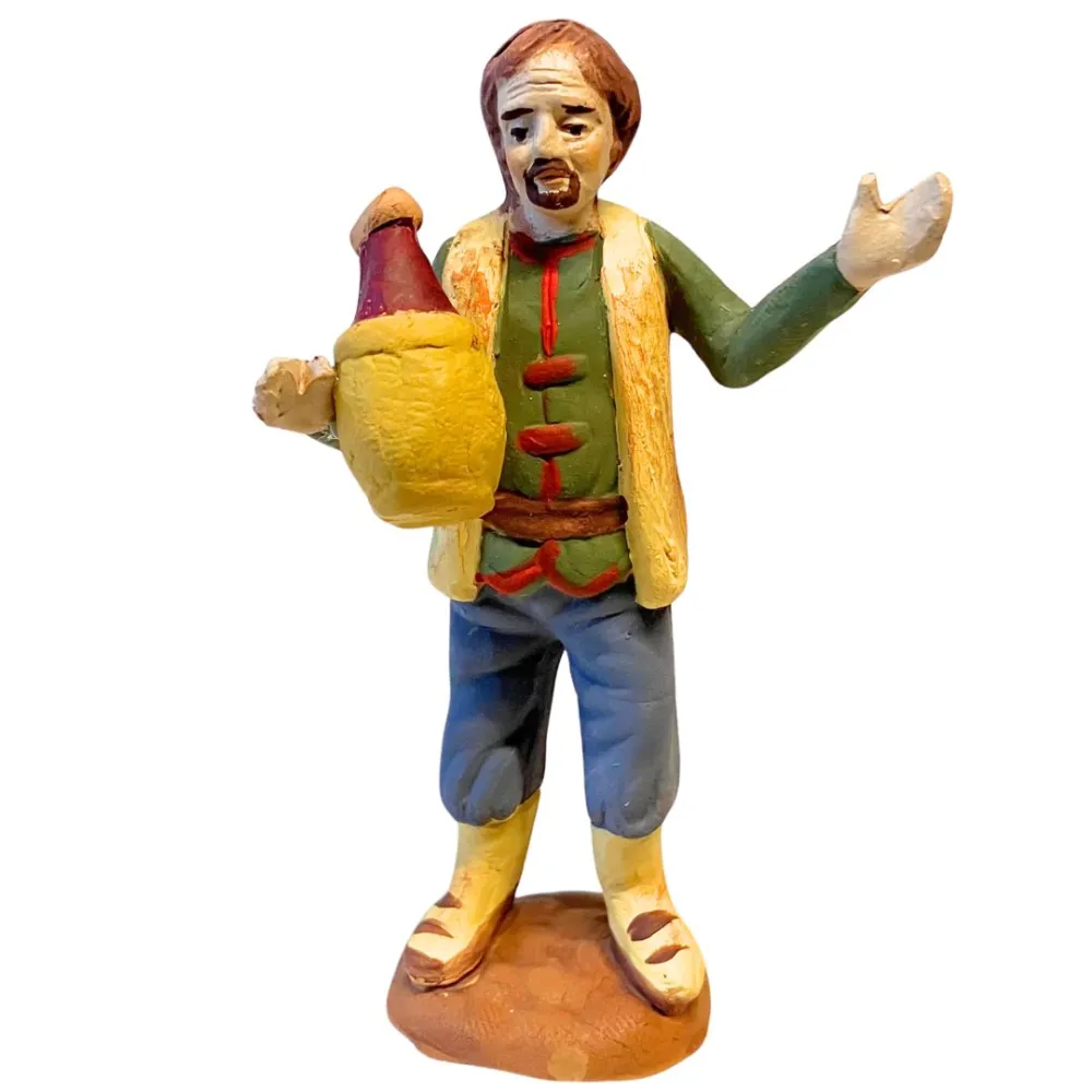 10 cm Terracotta Man with Wine Flask
