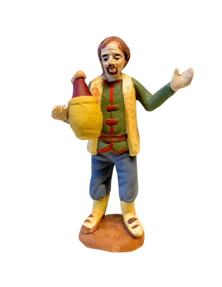 Uomo con fiasco di vino in terracotta 10 cm