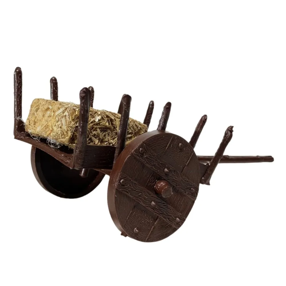 PVC Cart with Straw Bale for 8–10 cm Nativity Figures