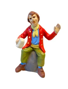 Uomo seduto con bicchiere in terracotta per statue da 10 cm