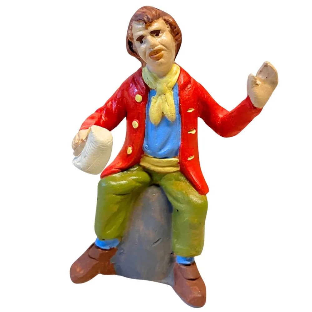 Terracotta Seated Man with Glass for 10 cm Nativity Scenes