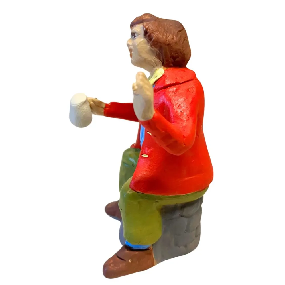 Terracotta Seated Man with Glass for 10 cm Nativity Scenes