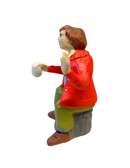 Terracotta Seated Man with Glass for 10 cm Nativity Scenes