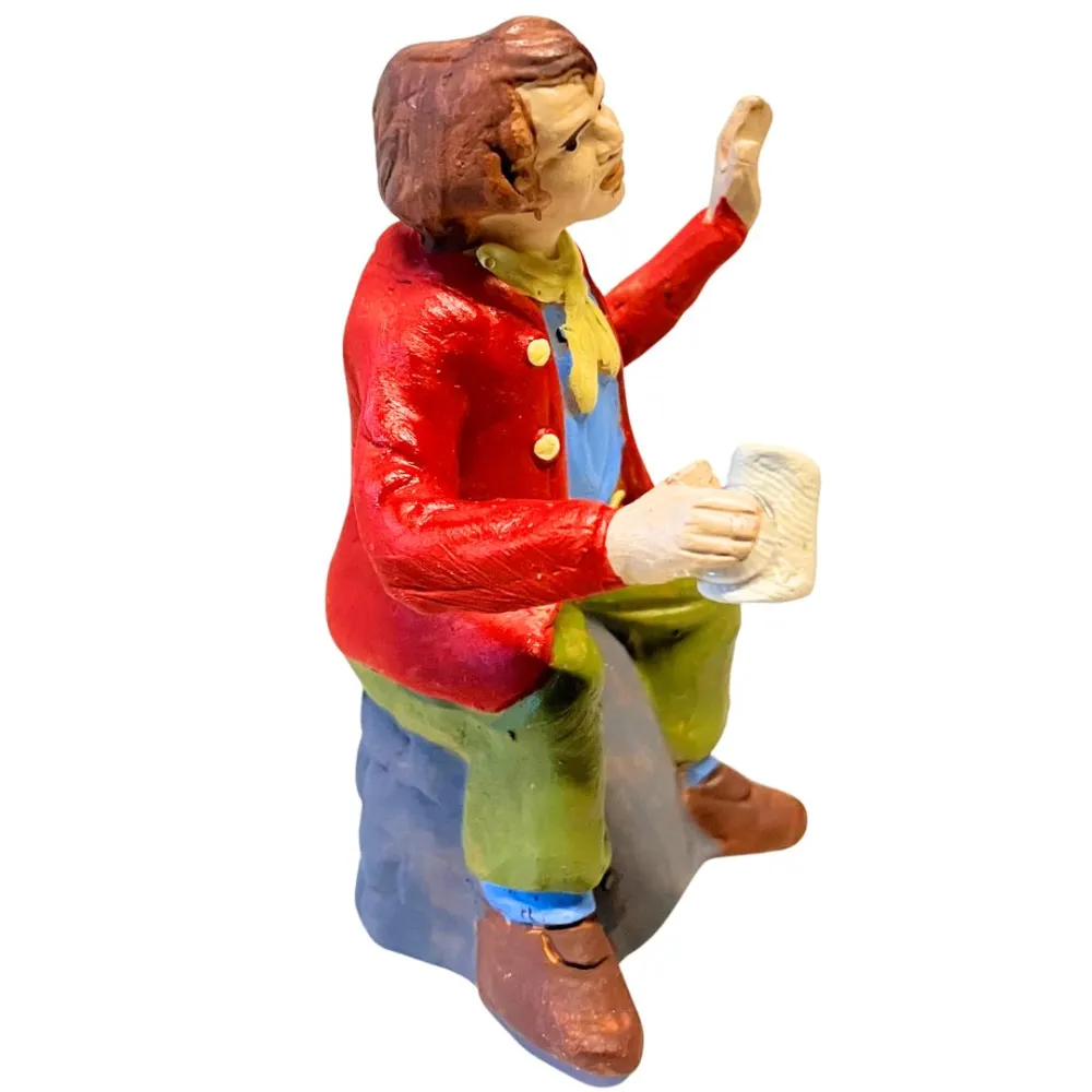 Terracotta Seated Man with Glass for 10 cm Nativity Scenes