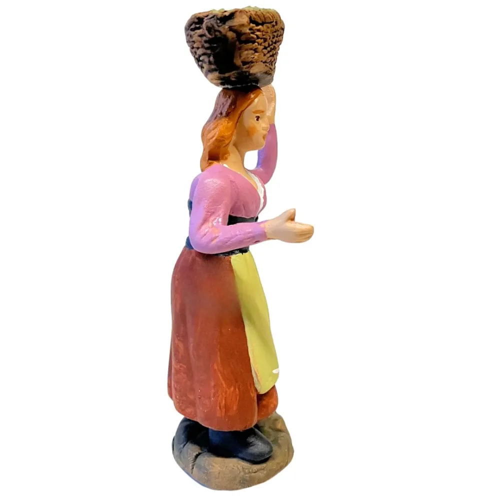 10 cm Terracotta Woman with Basket of Vegetables on Head