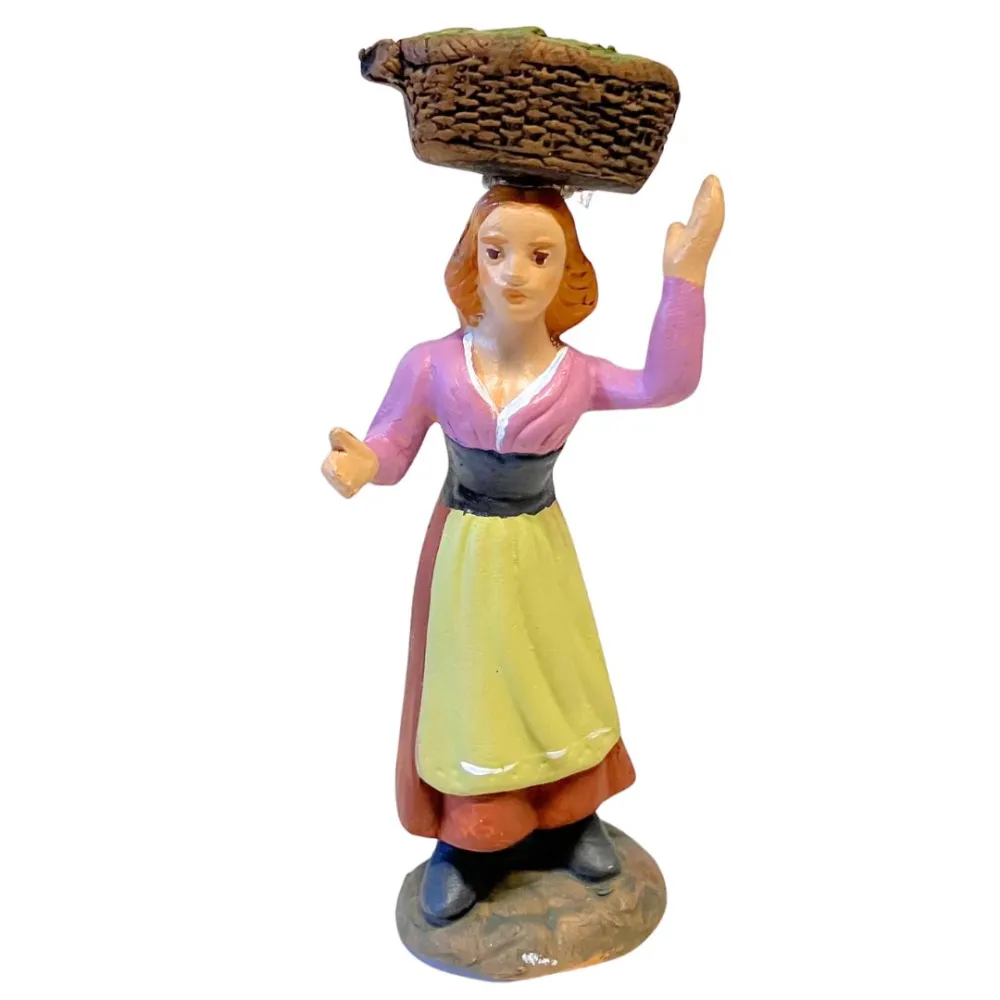 10 cm Terracotta Woman with Basket of Vegetables on Head