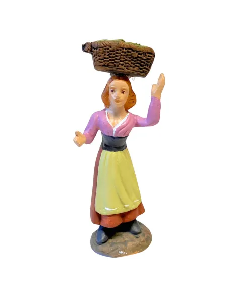 10 cm Terracotta Woman with Basket of Vegetables on Head