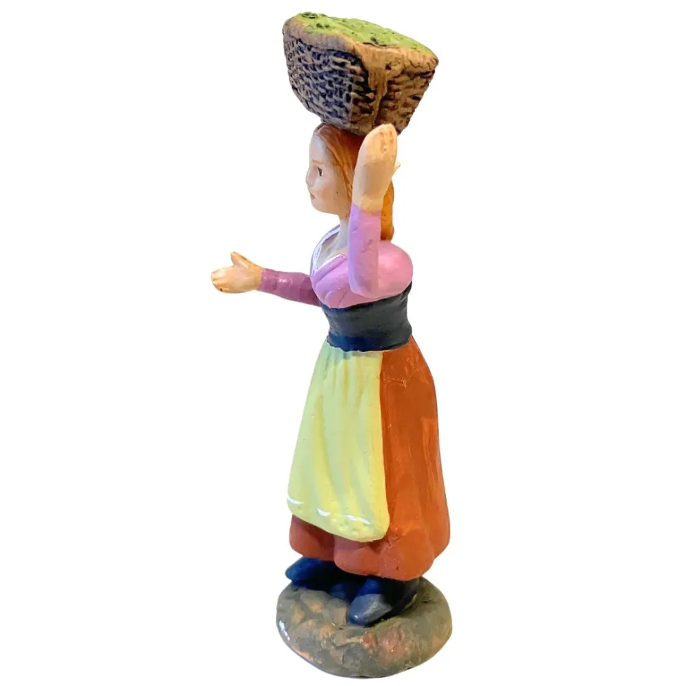 10 cm Terracotta Woman with Basket of Vegetables on Head