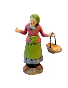 10 cm Terracotta Elderly Woman with Basket