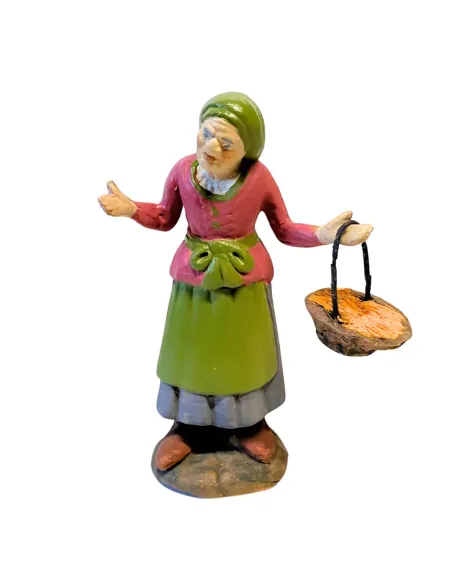 10 cm Terracotta Elderly Woman with Basket