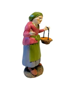 10 cm Terracotta Elderly Woman with Basket 2