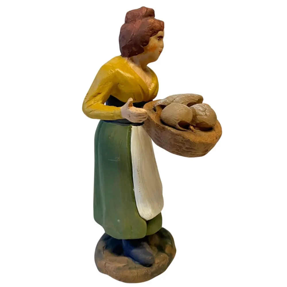 10 cm Terracotta Woman with Basket of Bread