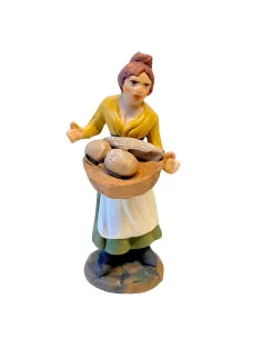 Donna con cesto pane in terracotta 10 cm