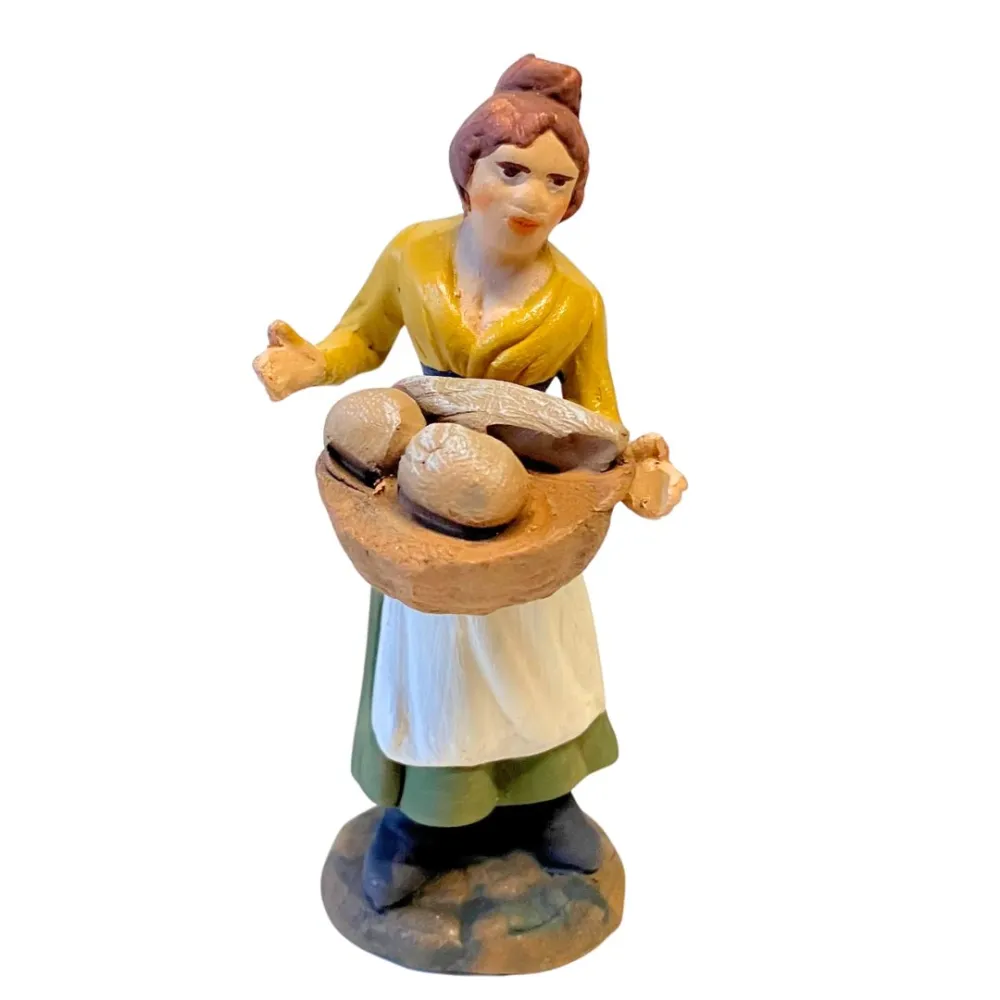 10 cm Terracotta Woman with Basket of Bread