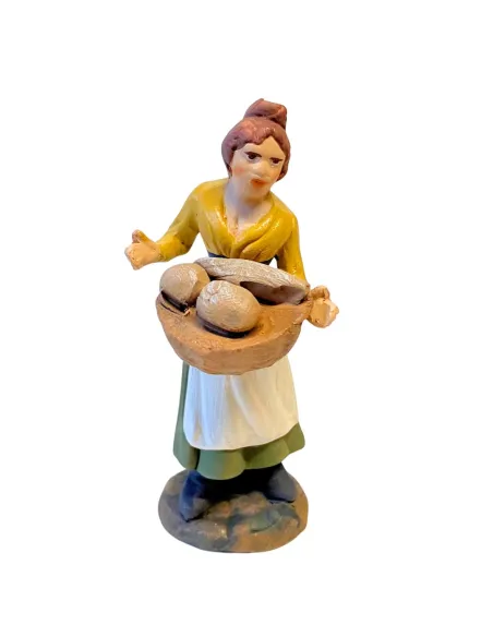 Donna con cesto pane in terracotta 10 cm