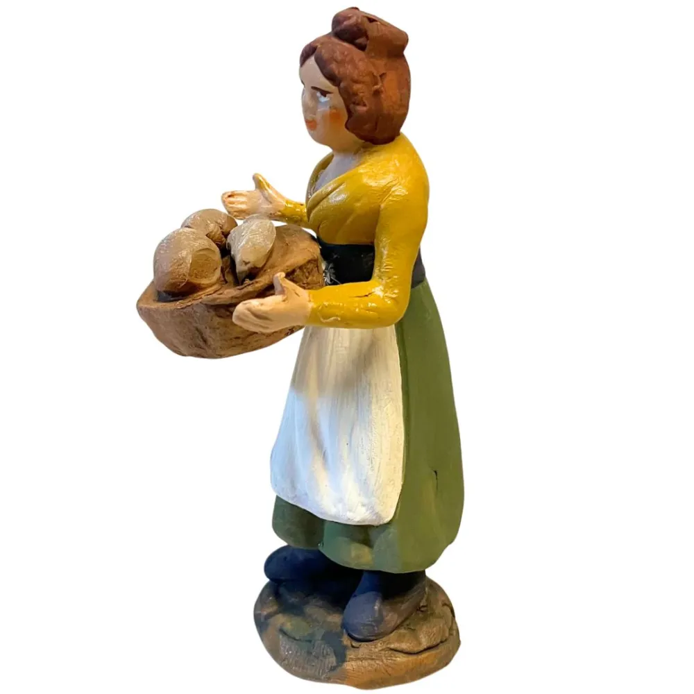 10 cm Terracotta Woman with Basket of Bread
